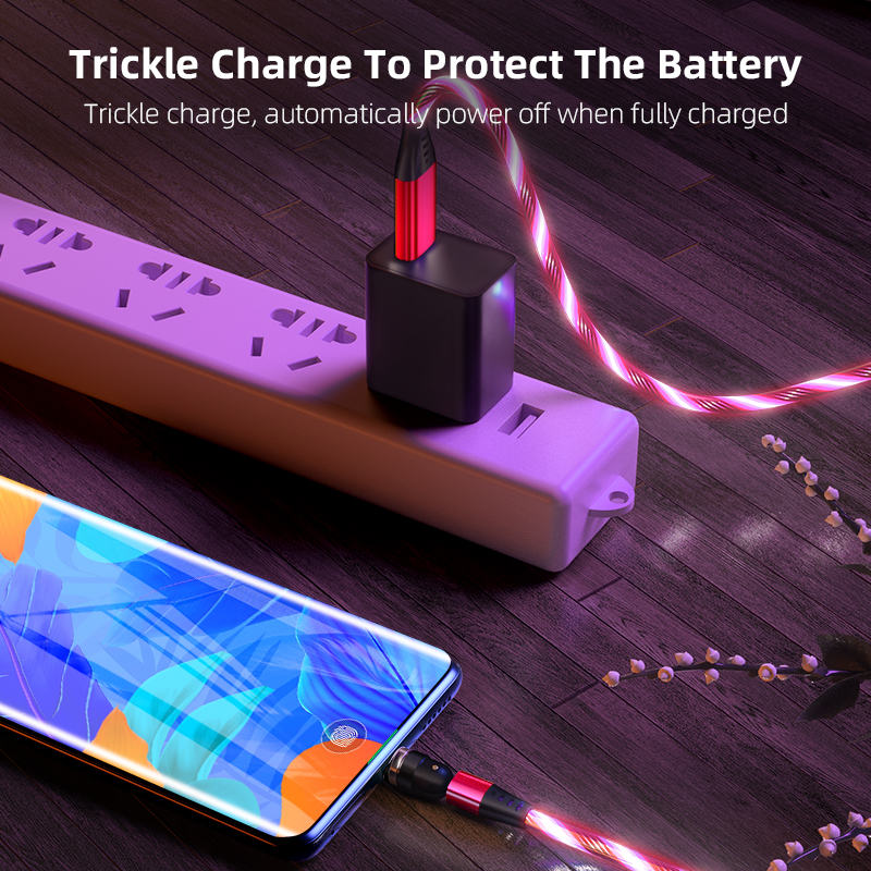 540 Rotate Luminous Magnetic Cable 3A Fast Charging Mobile Phone Charge Cable For LED Micro USB Type C For I Phone Cable - Thumbnail 5