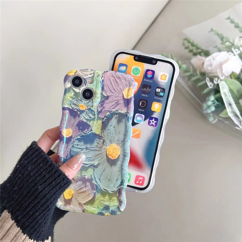 Retro Oil Painting Phone Case Blu-ray Flowers Shockproof Case For Iphone 13 12 13pro 14pro 13 Pro Max Silicone Phone Cover - Thumbnail 4