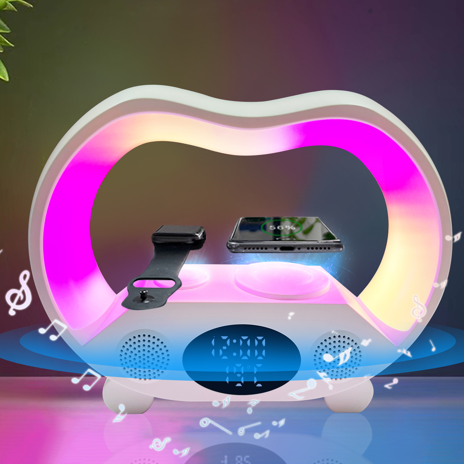 2024 New 6 In 1 Smart Remote Control Bluetooth-compatible Ambience Intelligent LED Table Lamp Multi-function Wireless Charger Night Light Bluetooth-compatible Speaker - Thumbnail 7