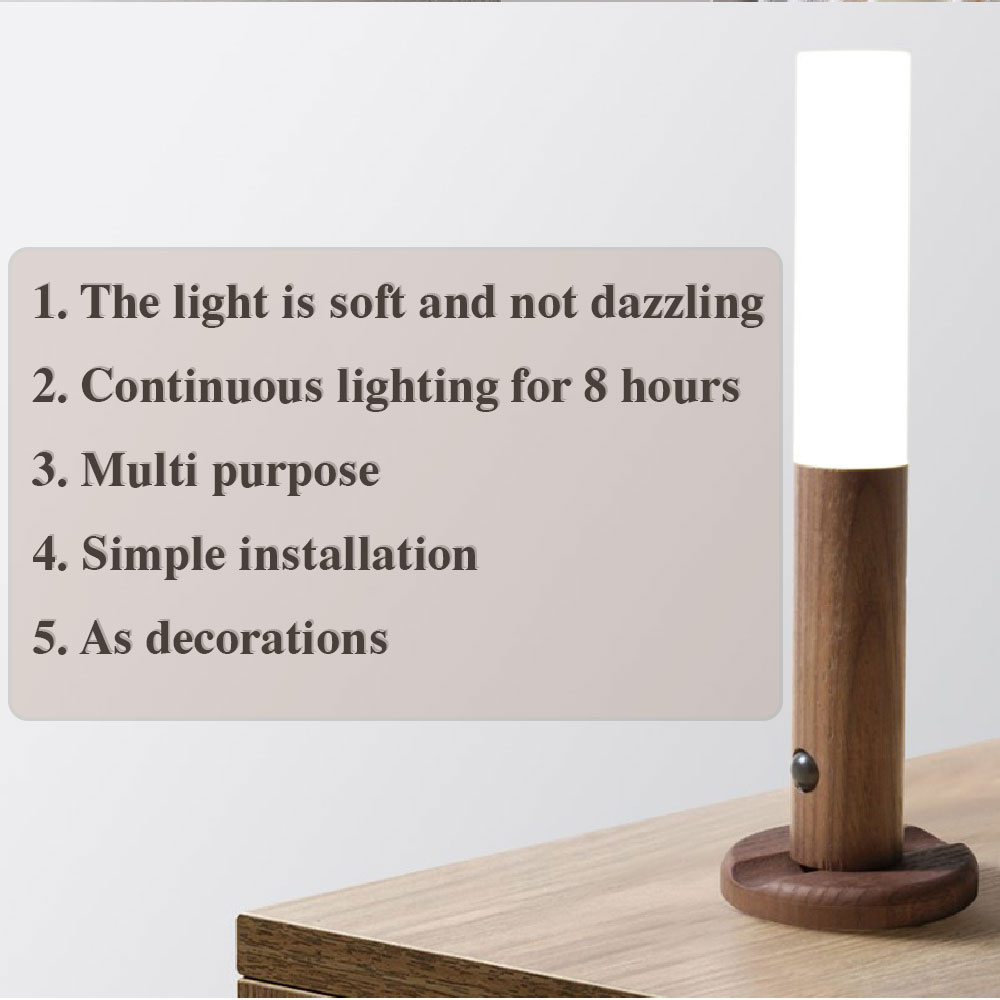 Auto LED USB Magnetic Wood Wireless Night Light Corridors Porch Lights PIR Motion Sensor Wall Light Cabinet Lamp - Thumbnail 6