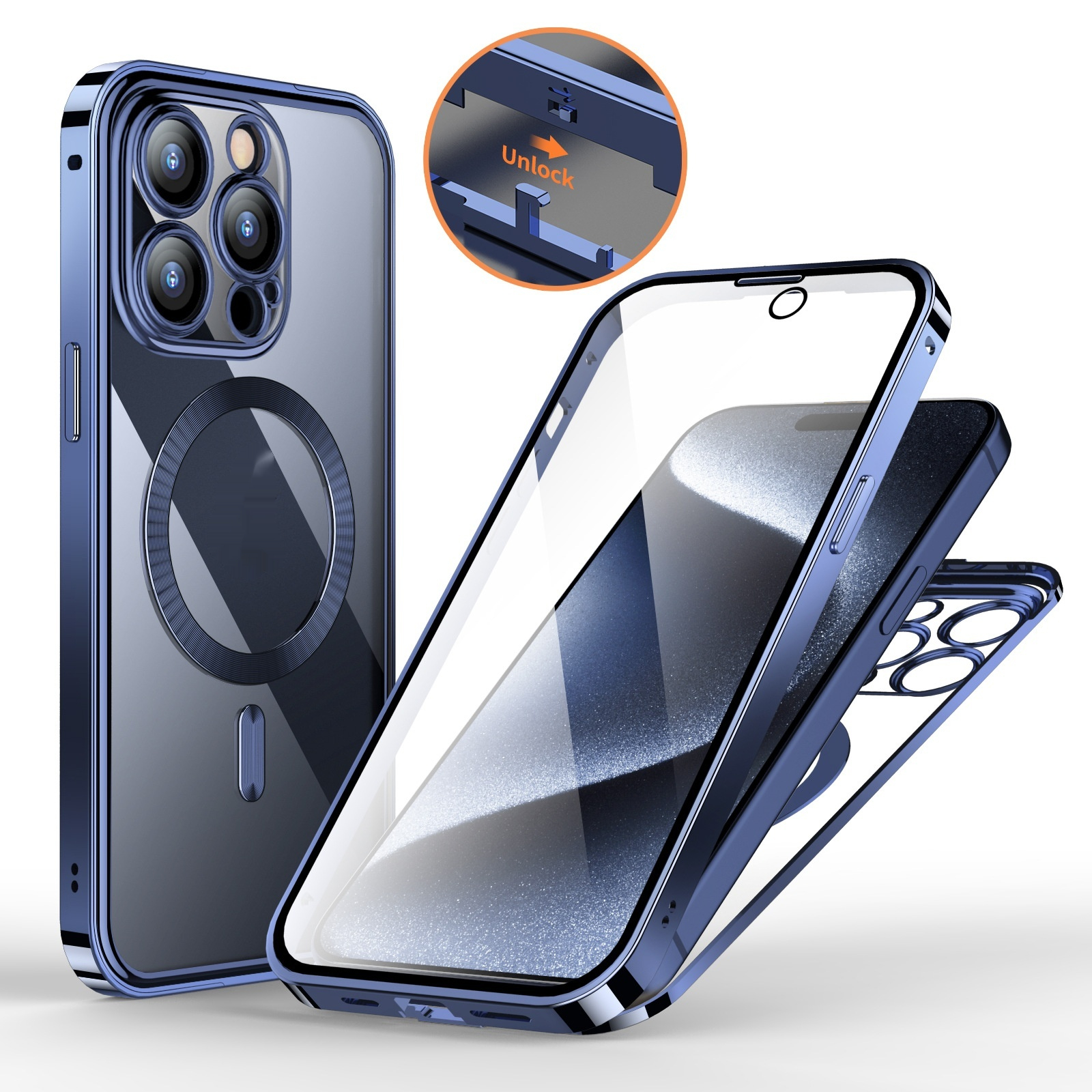 Anti-Privacy Metal Buckle Magnetic Support Wireless Charging Double-Sided Lens Full Cover Phone Case Protective Cover - Thumbnail 9
