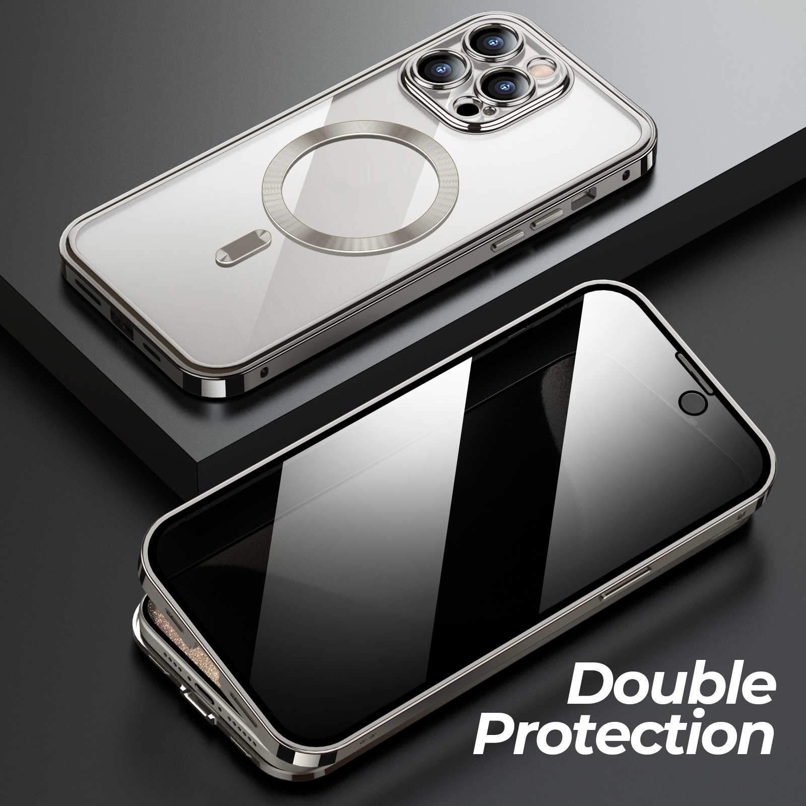 Anti-Privacy Metal Buckle Magnetic Support Wireless Charging Double-Sided Lens Full Cover Phone Case Protective Cover - Thumbnail 2
