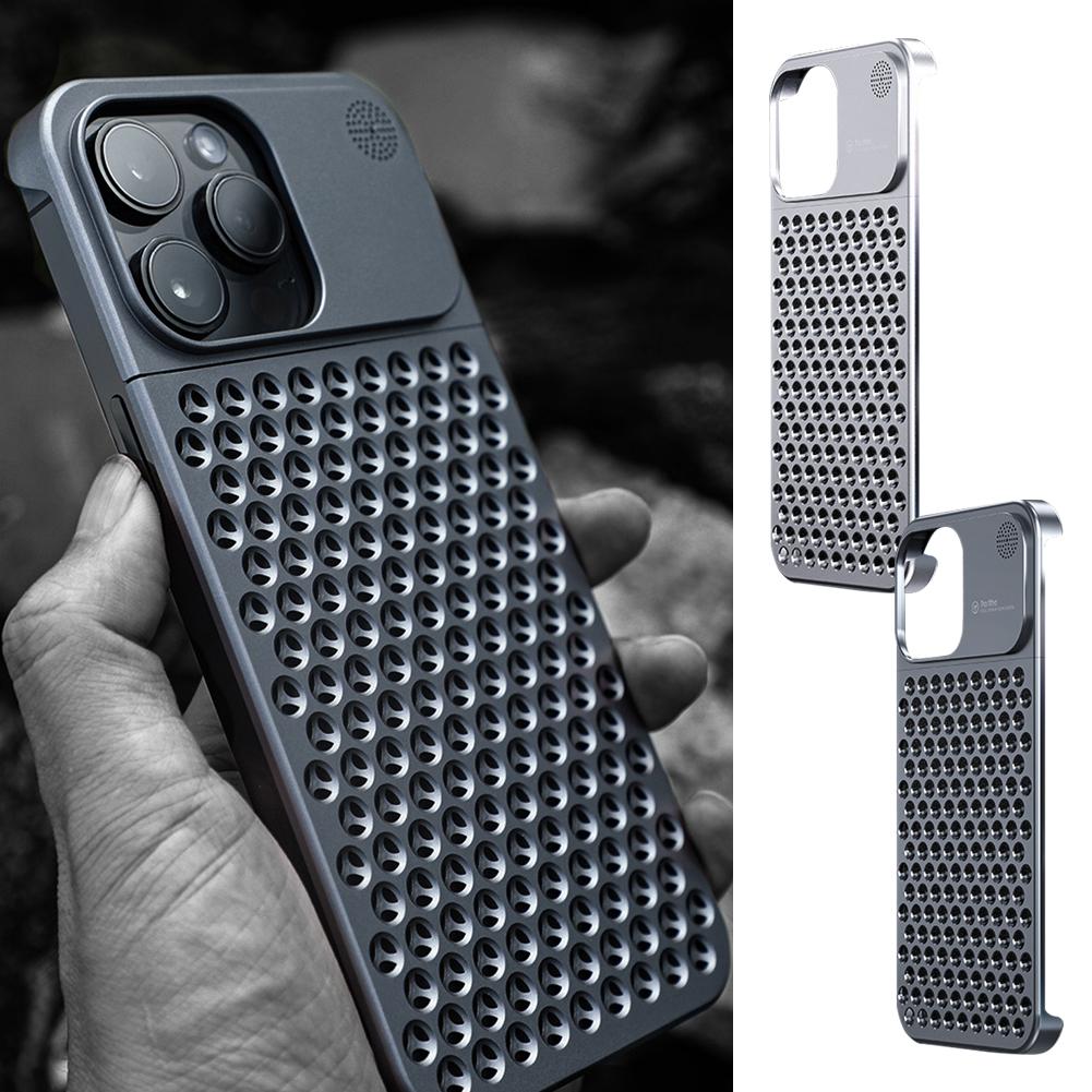 Aluminum Alloy Phone Case For 14 13 Pro Max Plus Hollow Heat Dissipation Anti-fall Full Body Shockproof Phone Cover - Thumbnail 3