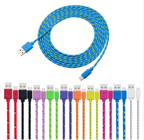 Nylon Braided Micro USB Cable Data Sync USB Charger Cable - Thumbnail 2