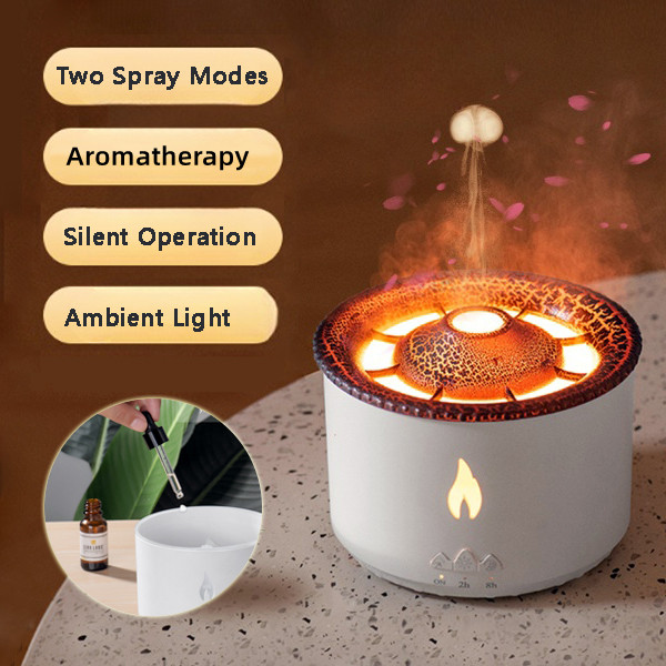 New Creative Ultrasonic Essential Oil Humidifier Volcano Aromatherapy Machine Spray Jellyfish Air Flame Humidifier Diffuser - Thumbnail 2