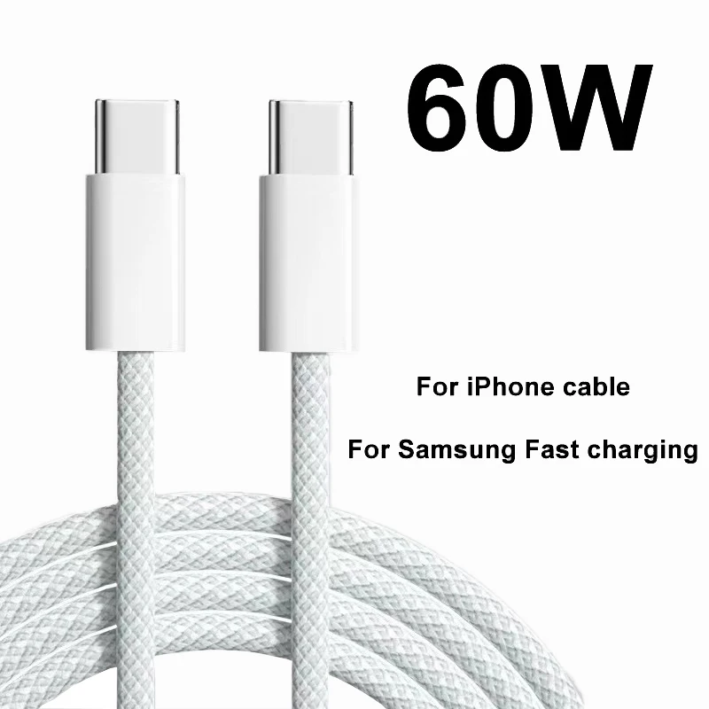 Usb C to Type C Fast Charging PD 60W Mobile Phone Date Cable For Iphone15 Android Samsung Huawei Type C Braided Charger Cable - Thumbnail 3