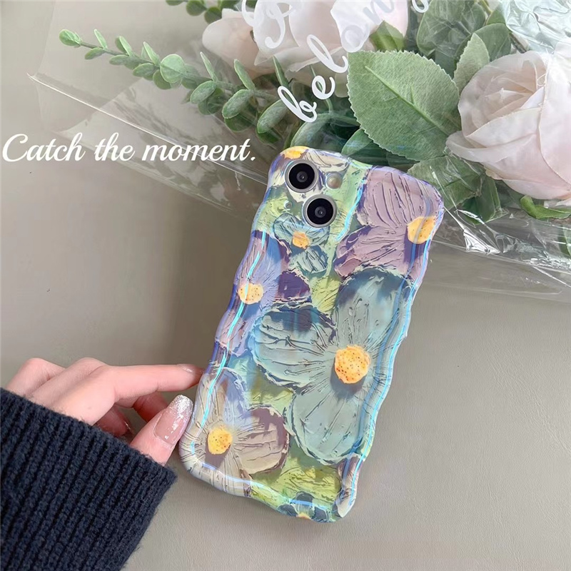 Retro Oil Painting Phone Case Blu-ray Flowers Shockproof Case For Iphone 13 12 13pro 14pro 13 Pro Max Silicone Phone Cover - Thumbnail 5