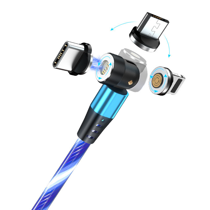 540 Rotate Luminous Magnetic Cable 3A Fast Charging Mobile Phone Charge Cable For LED Micro USB Type C For I Phone Cable - Thumbnail 8