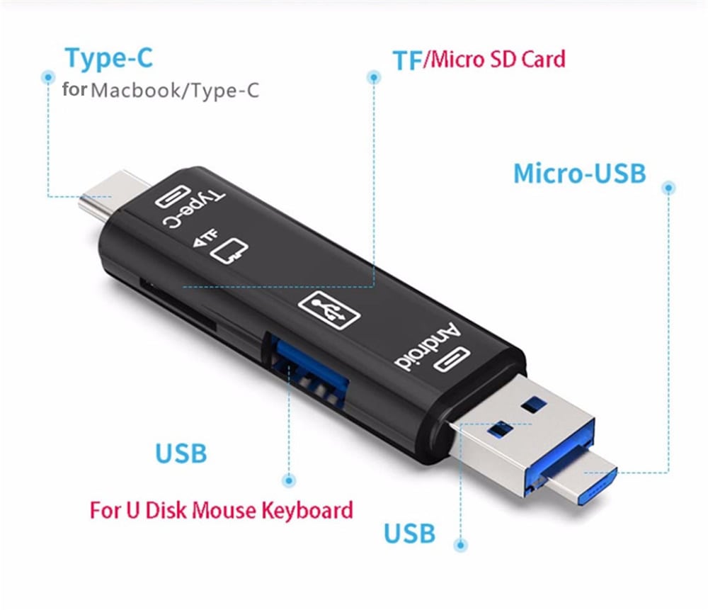 Type-C Micro USB To OTG Hub Adapter With TF Card Reader - Thumbnail 2