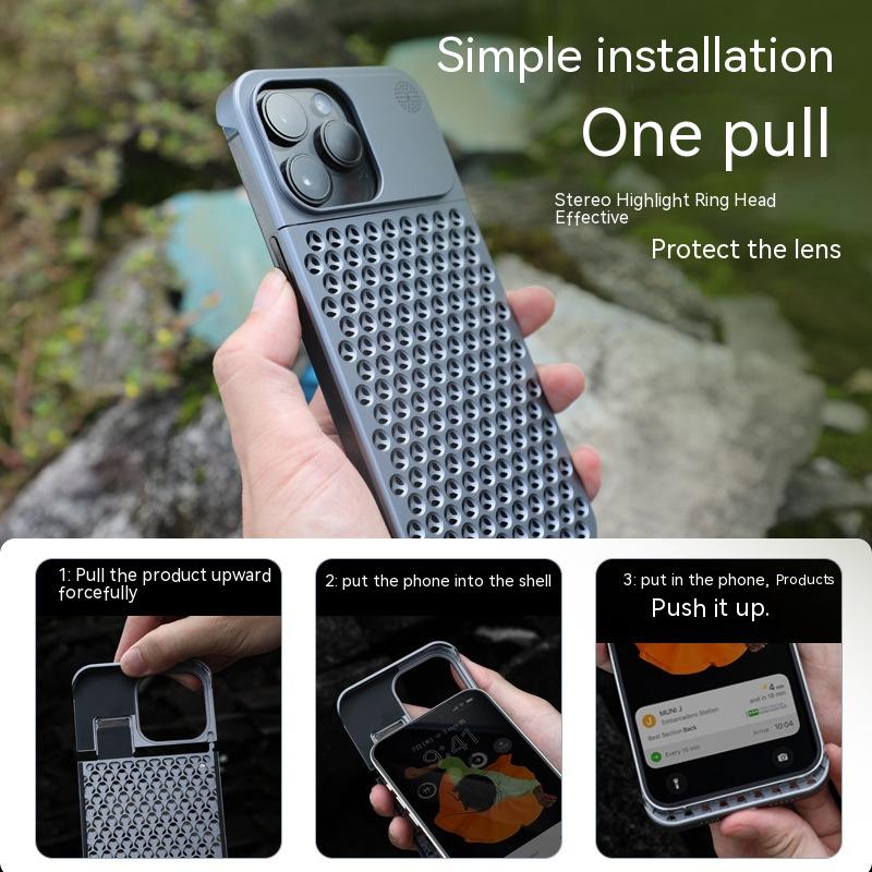 Aluminum Alloy Phone Case For 14 13 Pro Max Plus Hollow Heat Dissipation Anti-fall Full Body Shockproof Phone Cover - Thumbnail 12