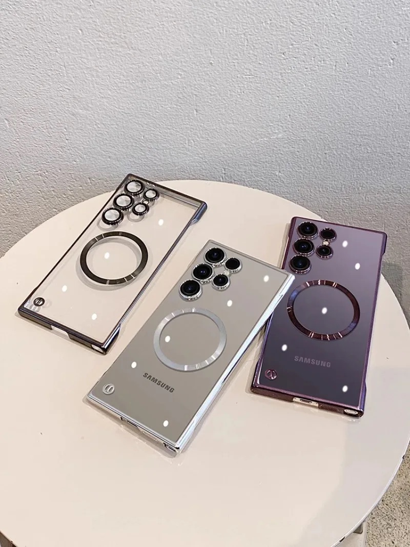 Luxury Plating Magnetic Phone Case For Samsung Galaxy S24 S23 S22 S25 Ultra S25 Plus For Magsafe Wireless Charging PC Cover - Thumbnail 5