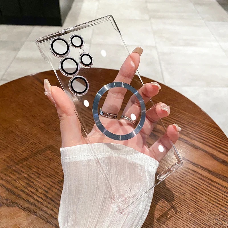 Luxury Plating Magnetic Phone Case For Samsung Galaxy S24 S23 S22 S25 Ultra S25 Plus For Magsafe Wireless Charging PC Cover - Thumbnail 2