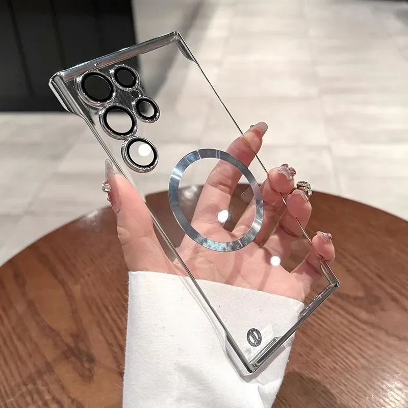 Luxury Plating Magnetic Phone Case For Samsung Galaxy S24 S23 S22 S25 Ultra S25 Plus For Magsafe Wireless Charging PC Cover - Thumbnail 4