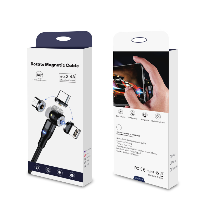 Data Cable 540 Degree Blind Suction Round Magnetic Charging Cable Three-in-one Bent Magnetic Cable - Thumbnail 4