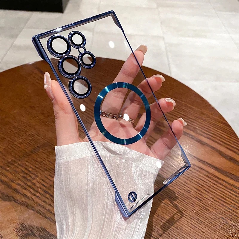 Luxury Plating Magnetic Phone Case For Samsung Galaxy S24 S23 S22 S25 Ultra S25 Plus For Magsafe Wireless Charging PC Cover - Thumbnail 3