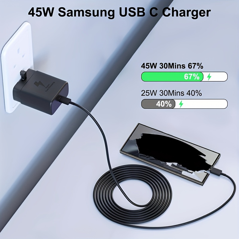 45W Super Fast Charger for S25/S25+/S25 Ultra/S24/S24 Ultra/S23/S23 Ultra/S22/S21/S20/A55/A54/A15/A14, USB C Super Fast Charger with 2m USB Type C Charging Cable and Plug Charge - Thumbnail 5