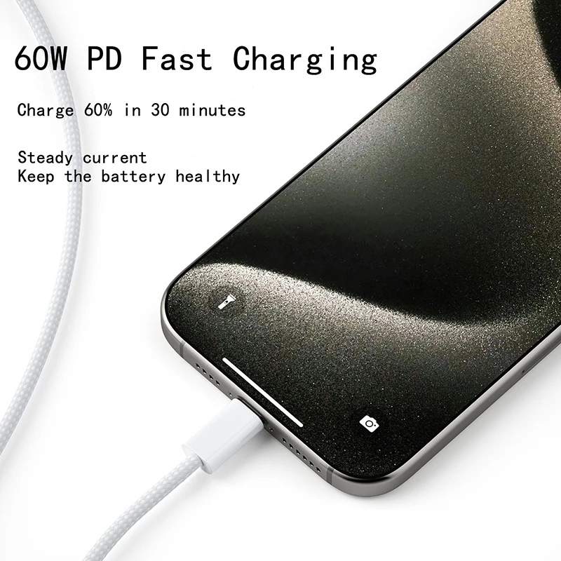 Usb C to Type C Fast Charging PD 60W Mobile Phone Date Cable For Iphone15 Android Samsung Huawei Type C Braided Charger Cable - Thumbnail 4