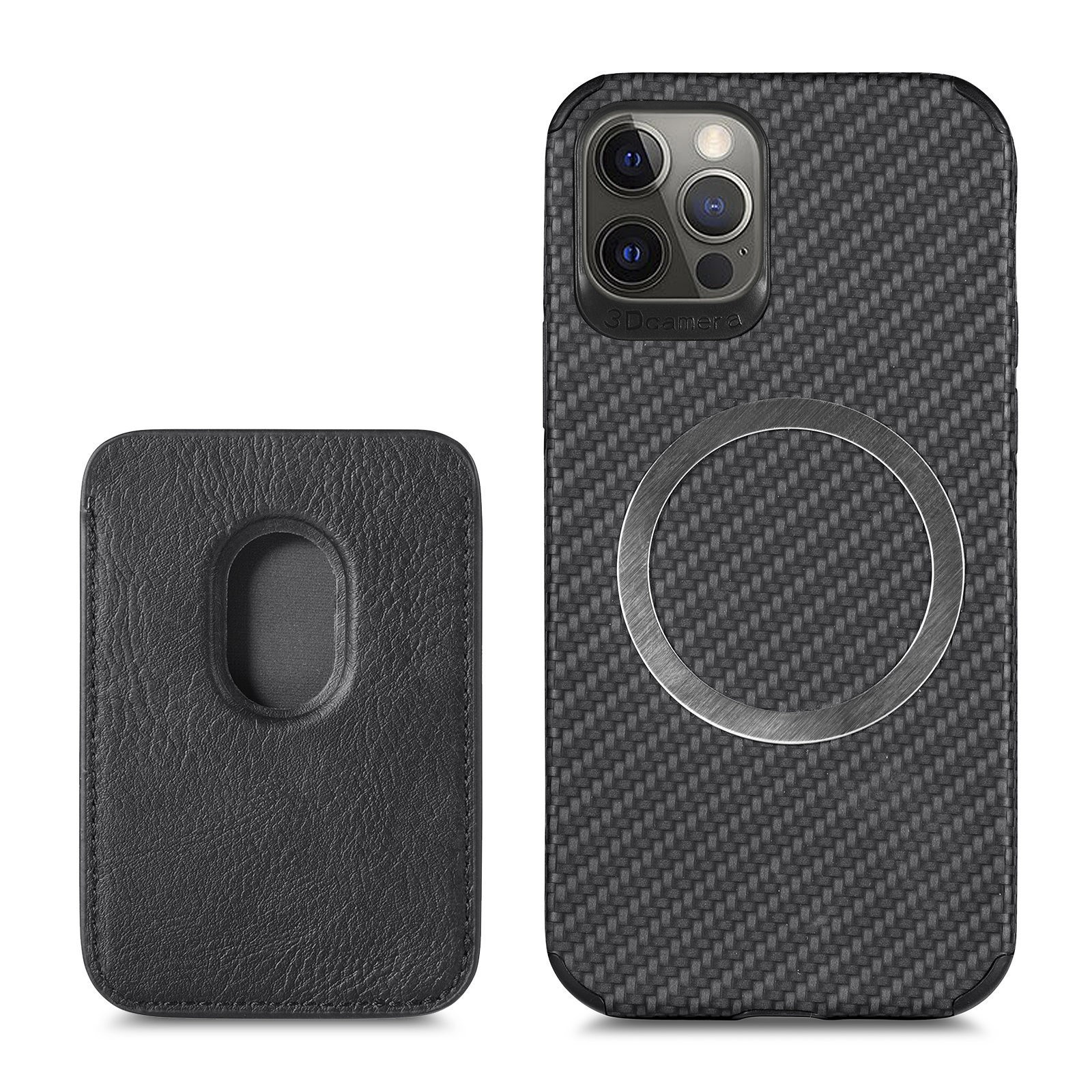 Magnetic Card Holder XR Carbon Fiber Pattern Phone Case - Thumbnail 3