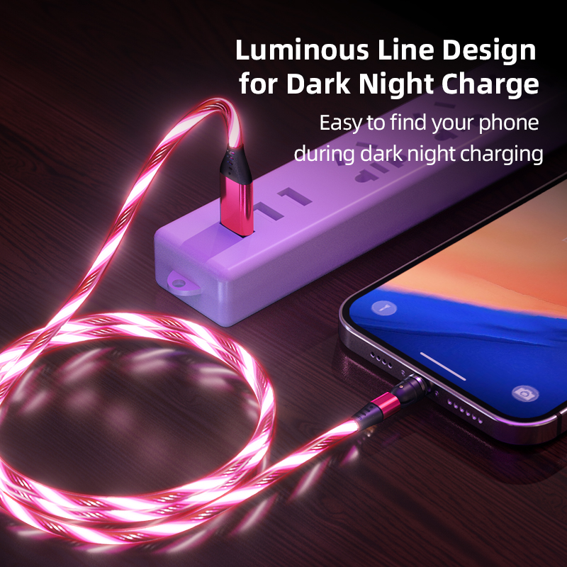 540 Rotate Luminous Magnetic Cable 3A Fast Charging Mobile Phone Charge Cable For LED Micro USB Type C For I Phone Cable - Thumbnail 2