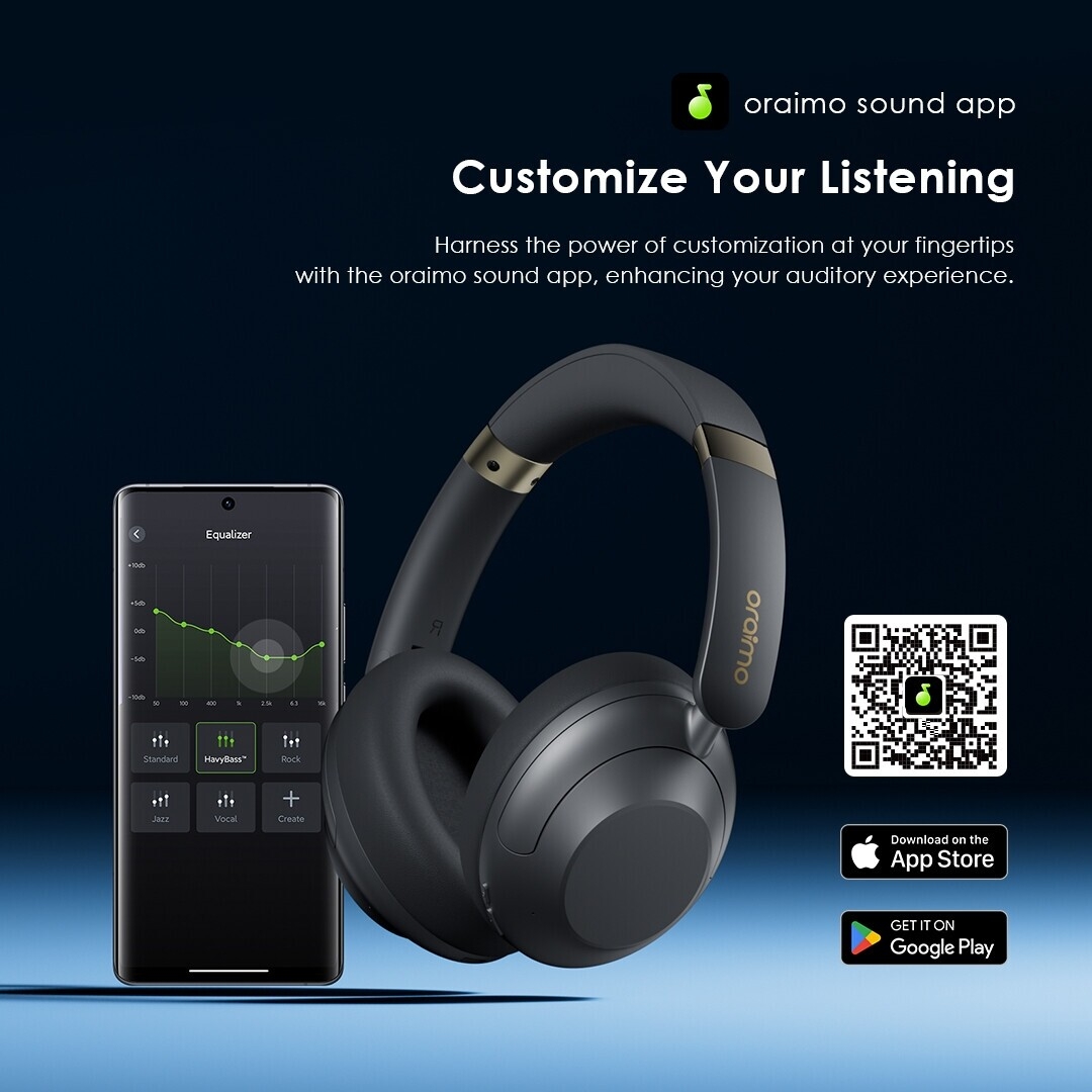Oraimo BoomPop Pro 82hrs Long-Playtime Hybrid ANC Over-Ear Swipe Control Wireless Headphones OHP-917 - Thumbnail 4