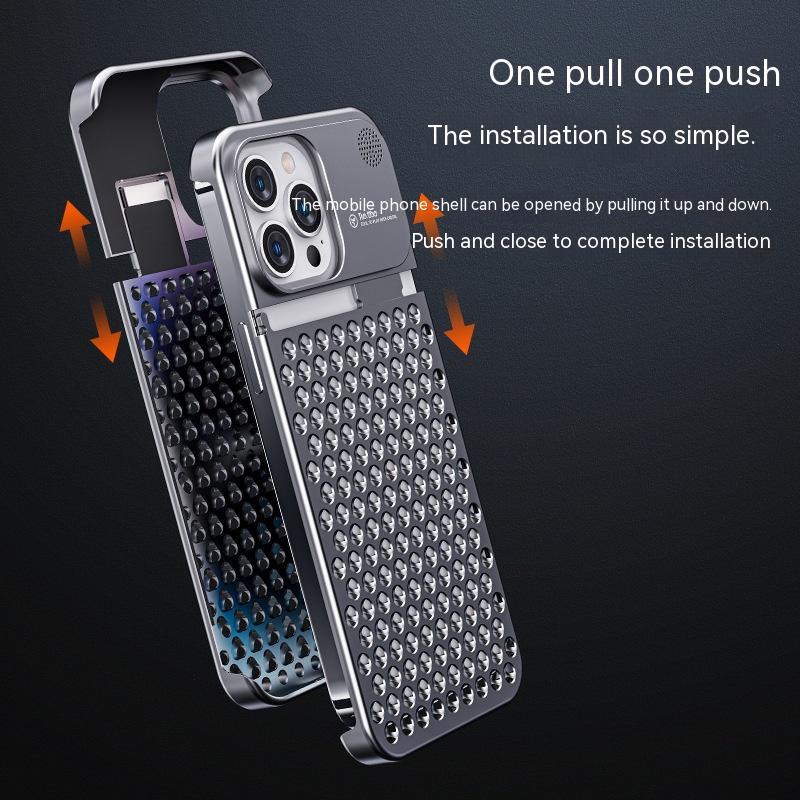 Aluminum Alloy Phone Case For 14 13 Pro Max Plus Hollow Heat Dissipation Anti-fall Full Body Shockproof Phone Cover - Thumbnail 13