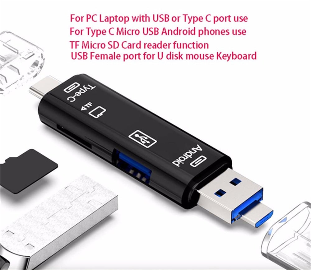 Type-C Micro USB To OTG Hub Adapter With TF Card Reader - Thumbnail 3