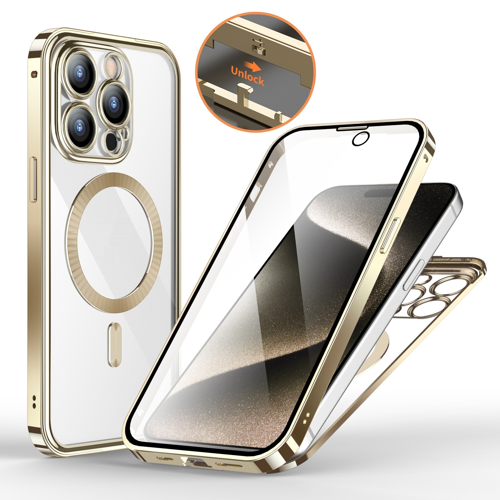 Anti-Privacy Metal Buckle Magnetic Support Wireless Charging Double-Sided Lens Full Cover Phone Case Protective Cover - Thumbnail 8